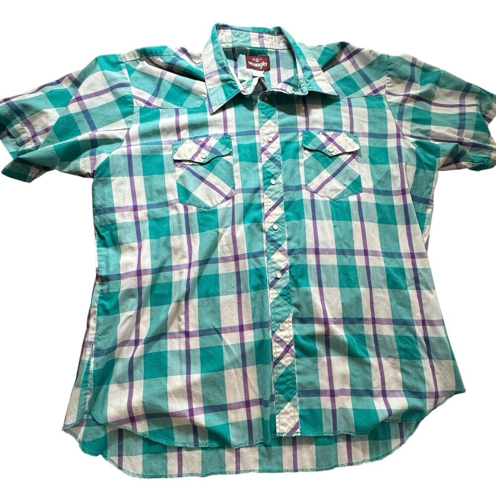 Vintage Wrangler Shirt Cowboy Cut Western Pearl Snap‎ XXL 18-18.5 Blues
